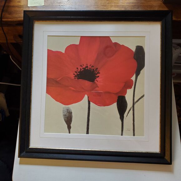 Rare Ivo Stoyanov Print Framed & Signed, Garnet Red Poppy, 17" - Picture 3 of 7